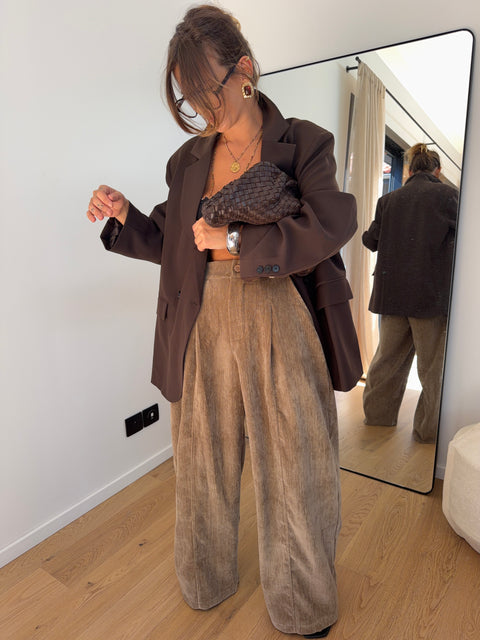 Pantalon large effet velours - taupe