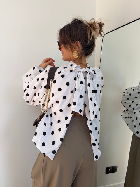 Blouse dos nu à pois