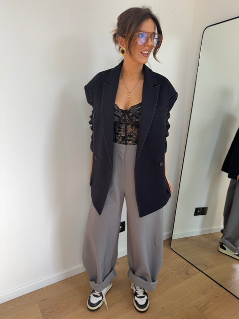 Pantalon ballon rayé - gris