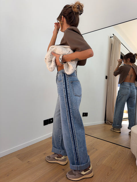Jeans droit à bandes