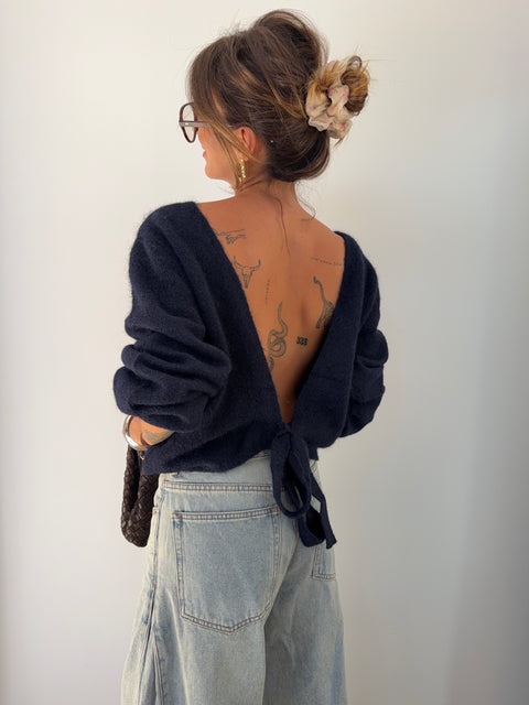 Pull dos nu à noeud - bleu marine