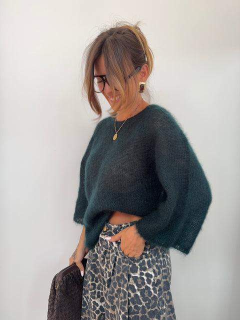 Pull 80% mohair - vert bouteille