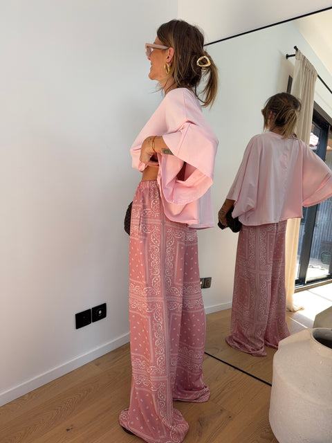 Pantalon fluide bandana - rose