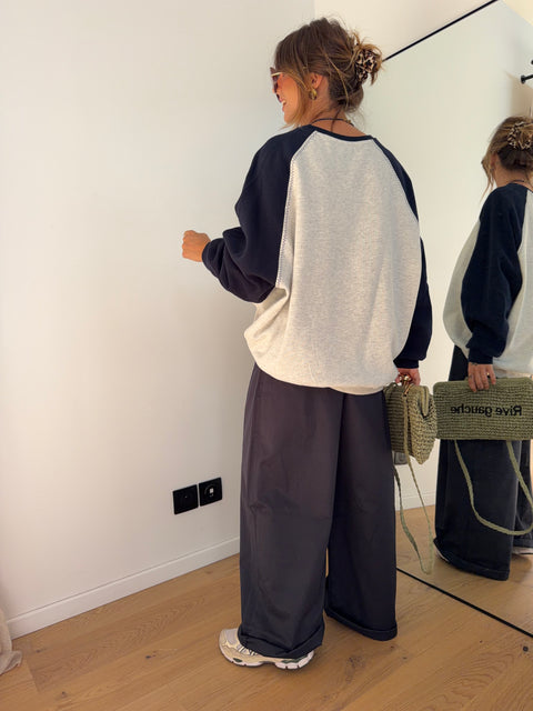 Sweat bicolore - gris et bleu marine