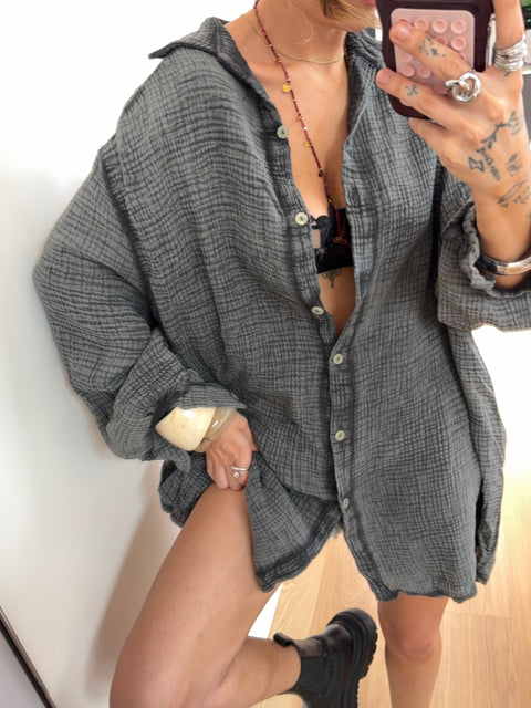 Chemise en gaze de coton - grise
