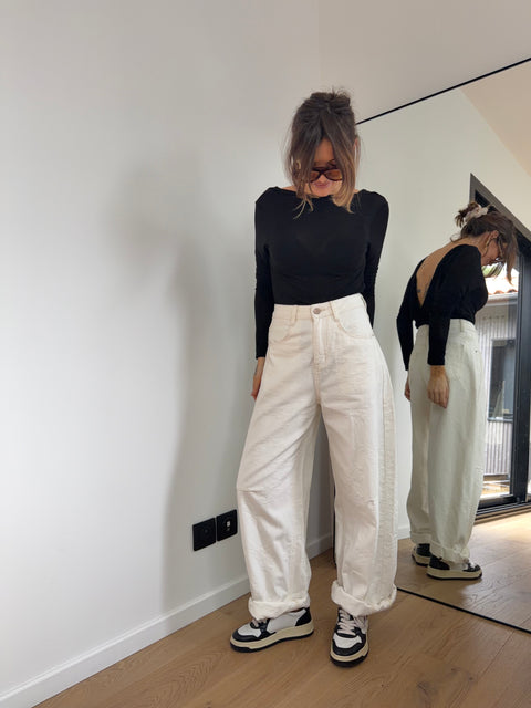 Jeans à détails fleuris beige