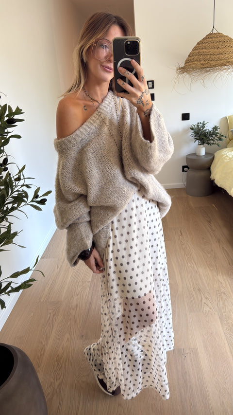 Jupe à pois en transparence - crème