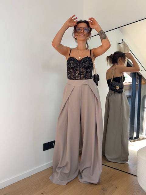 Pantalon à scratch et élastique - taupe