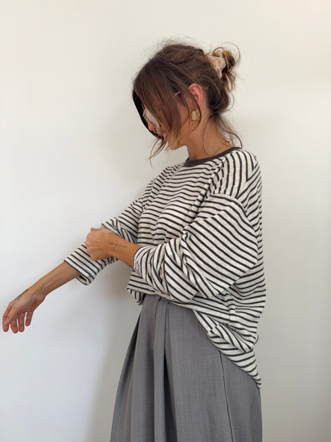 T-shirt manches longues rayé - gris