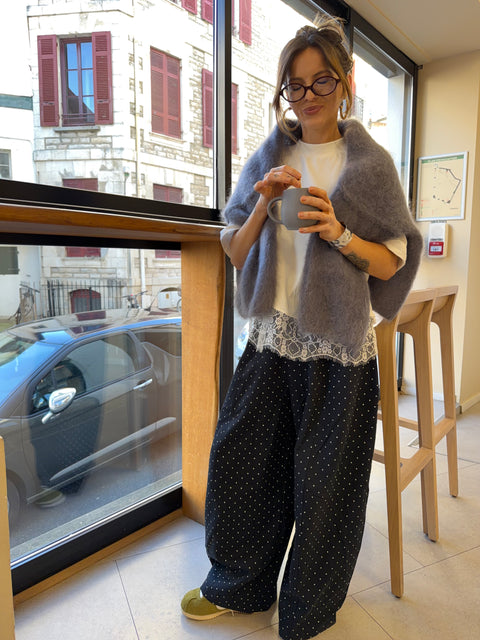 Pantalon baggy à pois - bleu marine
