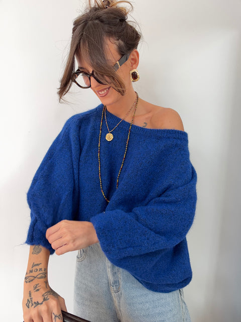 Pull asymétrique manches longues - bleu électrique