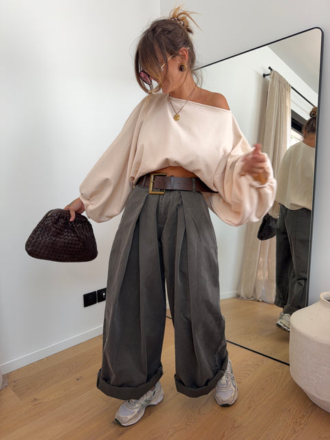 Pantalon  & ceinture Brune - kaki foncé