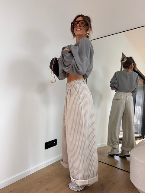 Pantalon rayé - beige et gris