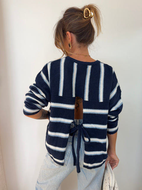 Pull rayé avec noeud - bleu