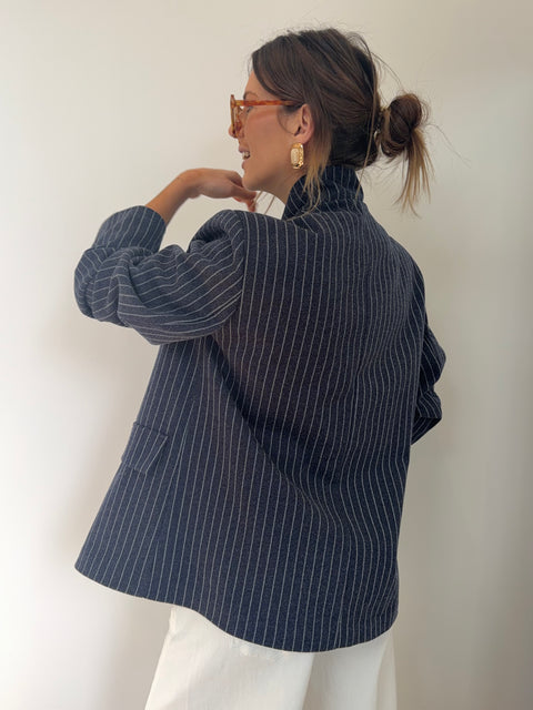 Blazer à bouton rayé - bleu marine
