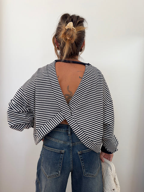Sweat dos croisé - rayé bleu
