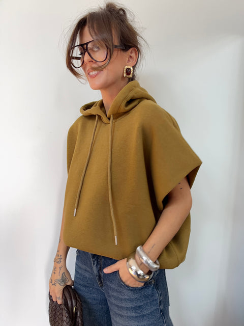 Sweat oversize à capuche - moutarde