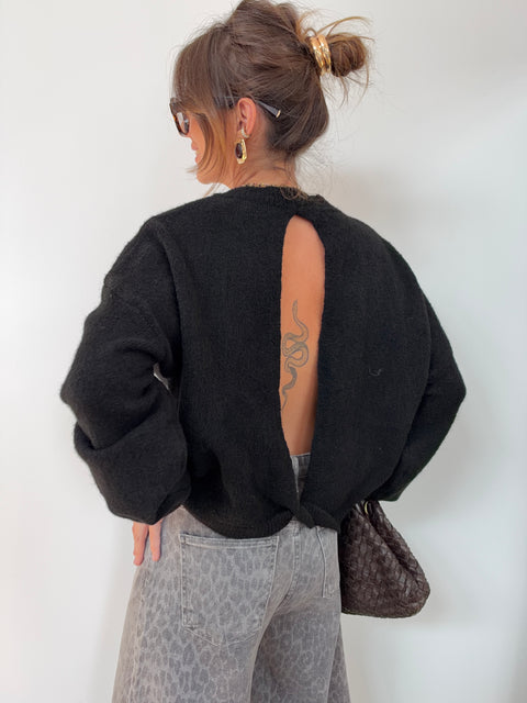 Pull manches longues dos nu - noir