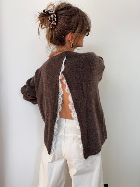 Pull dos nu dentelle - choco