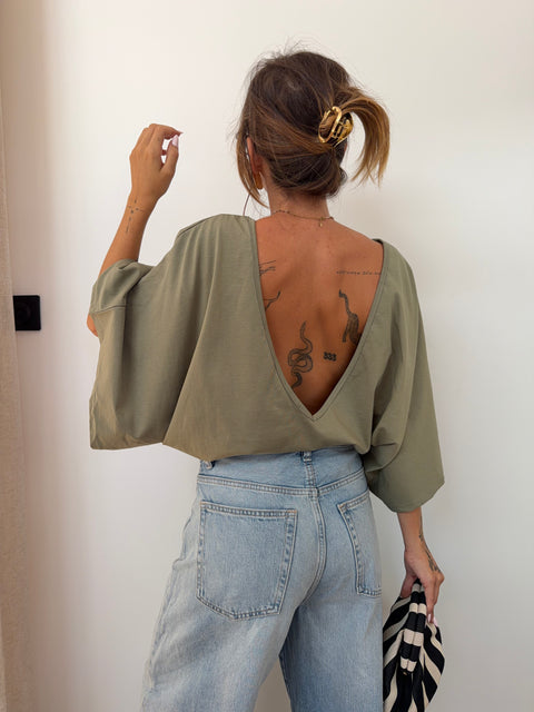 T-shirt Lover's dos nu V - kaki