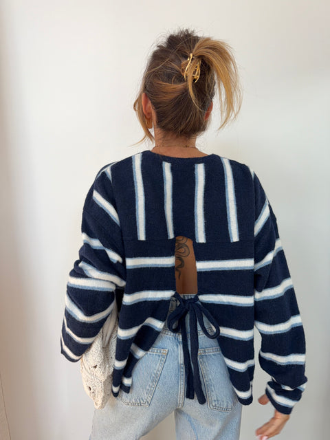Pull rayé avec noeud - bleu