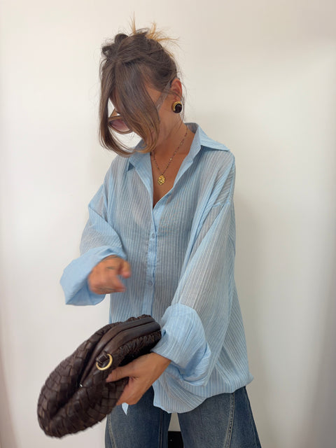 Chemise oversize rayée - bleu clair