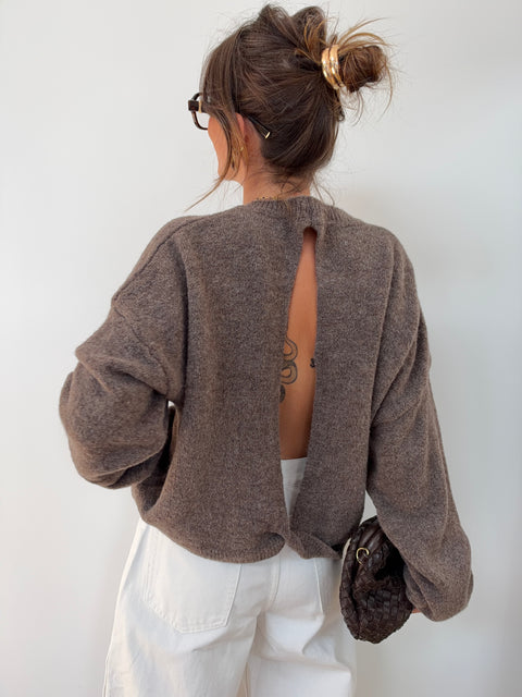 Pull manches longues dos nu - taupe