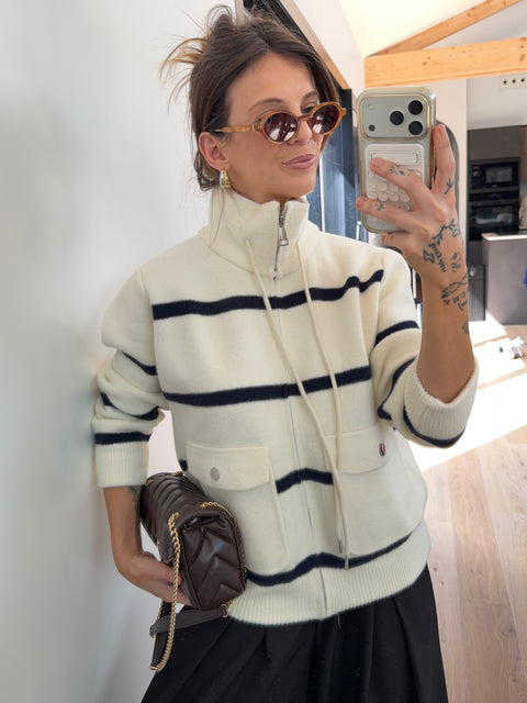 Veste marinière à zip - beige et marine