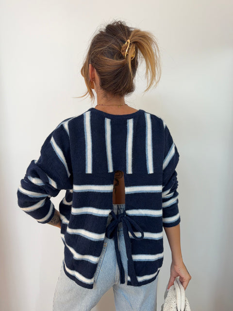 Pull rayé avec noeud - bleu