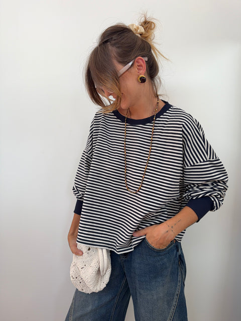 Sweat dos croisé - rayé bleu