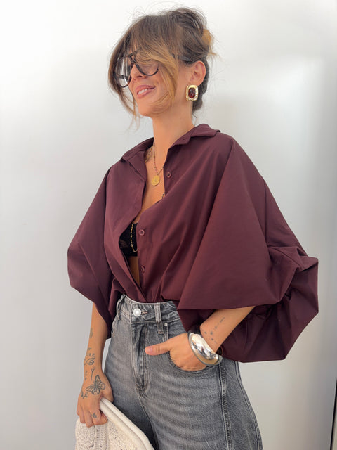 Chemise manches bouffantes - prune