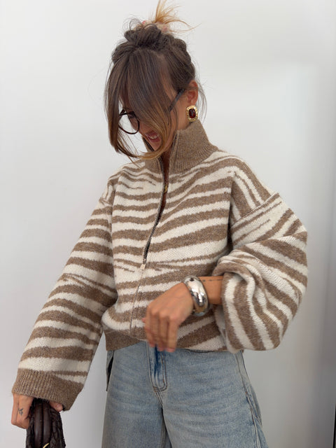 Gilet double fermeture zebré - taupe