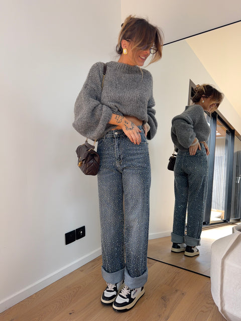 Jeans à strass - bleu