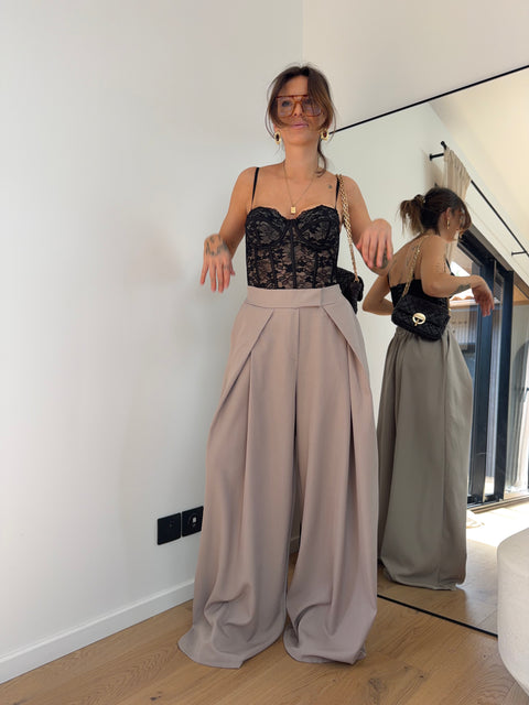Pantalon à scratch et élastique - taupe