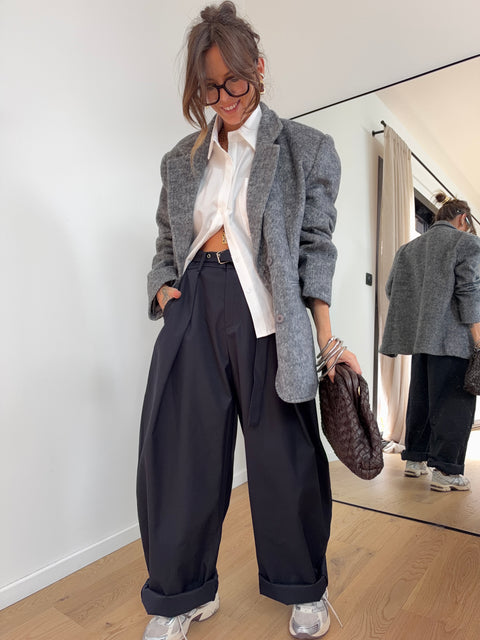 Pantalon structuré & ceinture - bleu marine