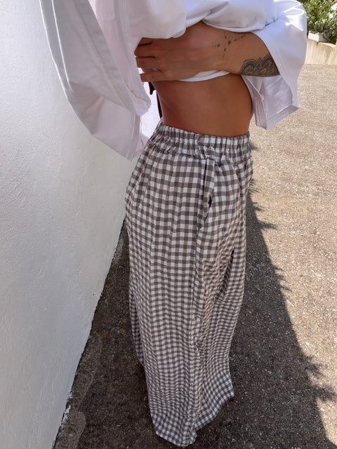 Pantalon à carreaux - taupe (pré commande)