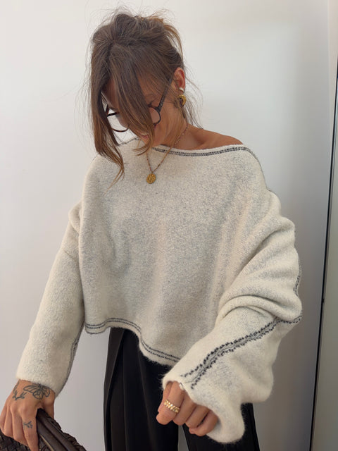 Pull avec coutures - crème