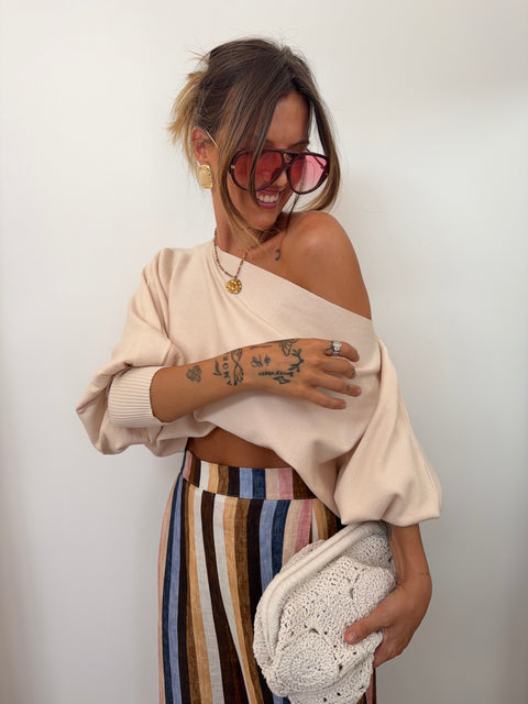 Pull asymétrique court - beige