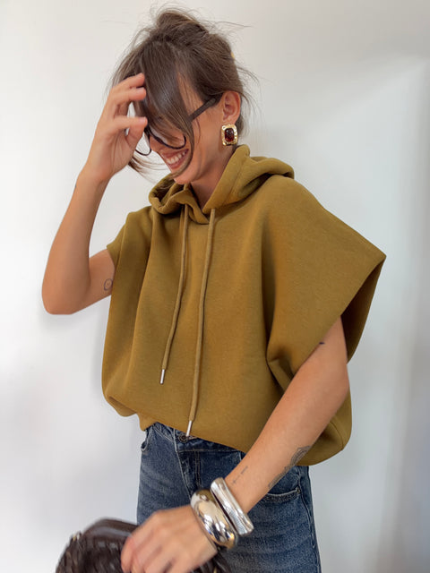 Sweat oversize à capuche - moutarde