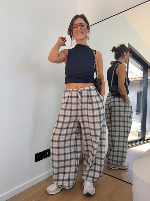 Pantalon ballon à carreaux - beige