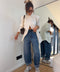 Jeans baggy à oeillets - bleu
