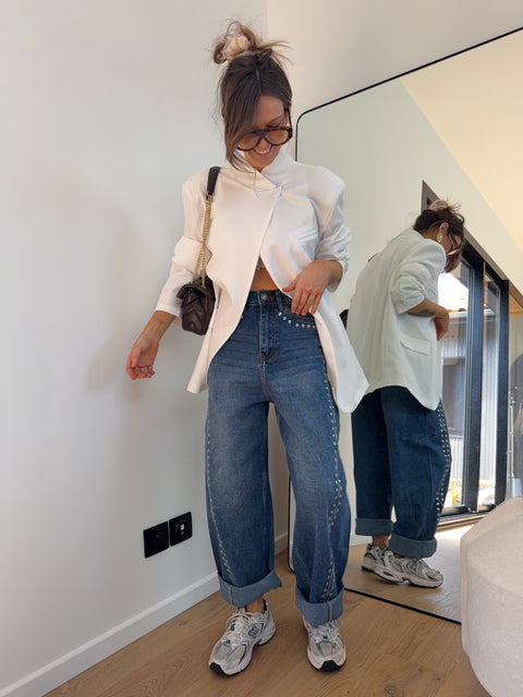 Jeans baggy à oeillets - bleu