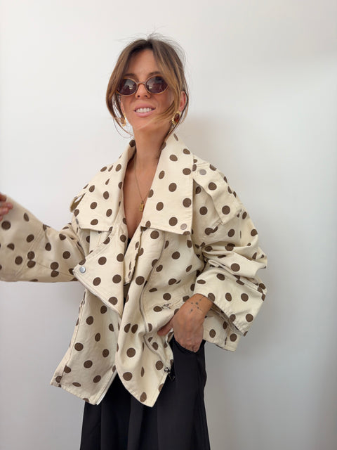 Veste en jean oversize - à pois beige