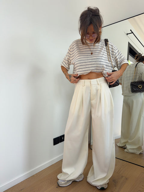 Pantalon droit à détails - beige