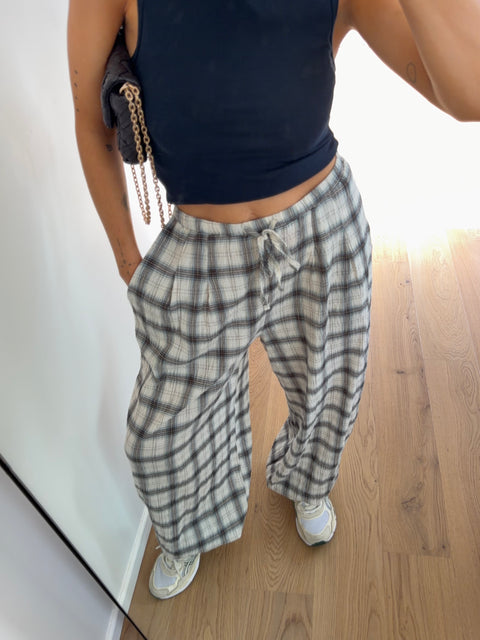 Pantalon ballon à carreaux - beige