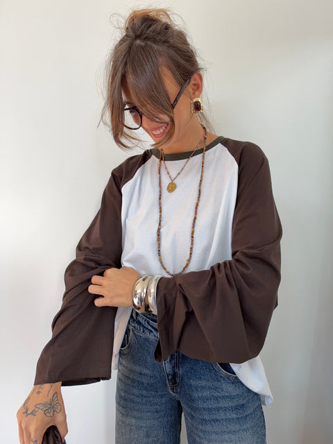 Tee-shirt manches longues - kaki & choco