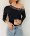 T-shirt manches longues à dentelle - noir