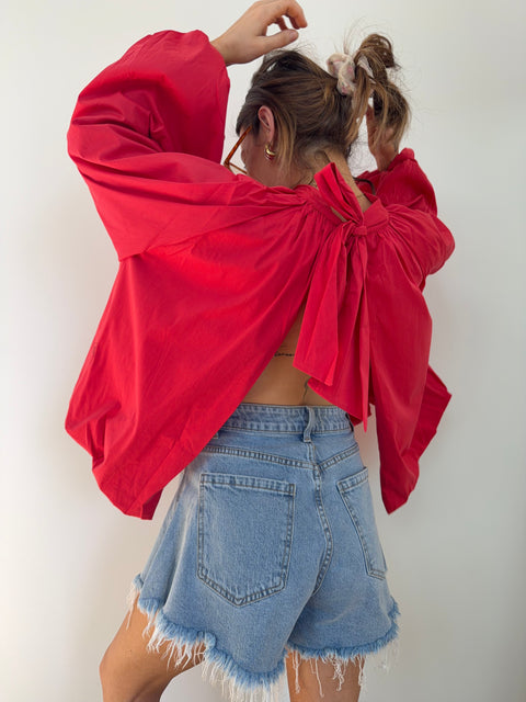 Blouse dos nu - rouge