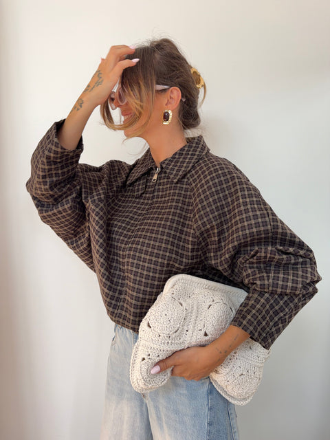Veste à carreaux - marron et beige