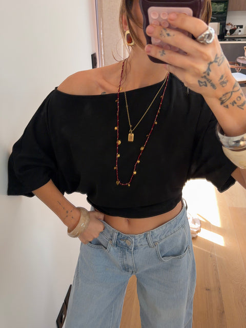 T-shirt froncé - noir